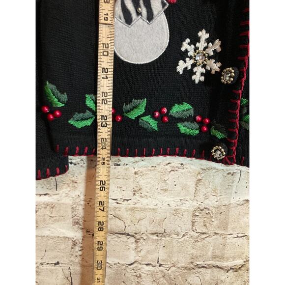 Vintage B.P. Design Sweater Womens Medium Christmas Snow Men Embroidered Ramie - Picture 9 of 13